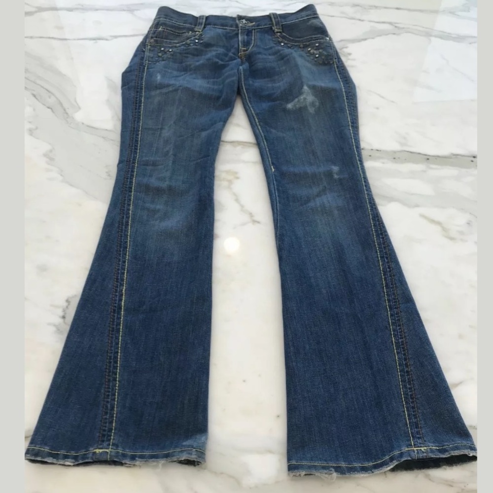 TAG BRASS STUD CRYSTAL DISTRESSED JEANS 27